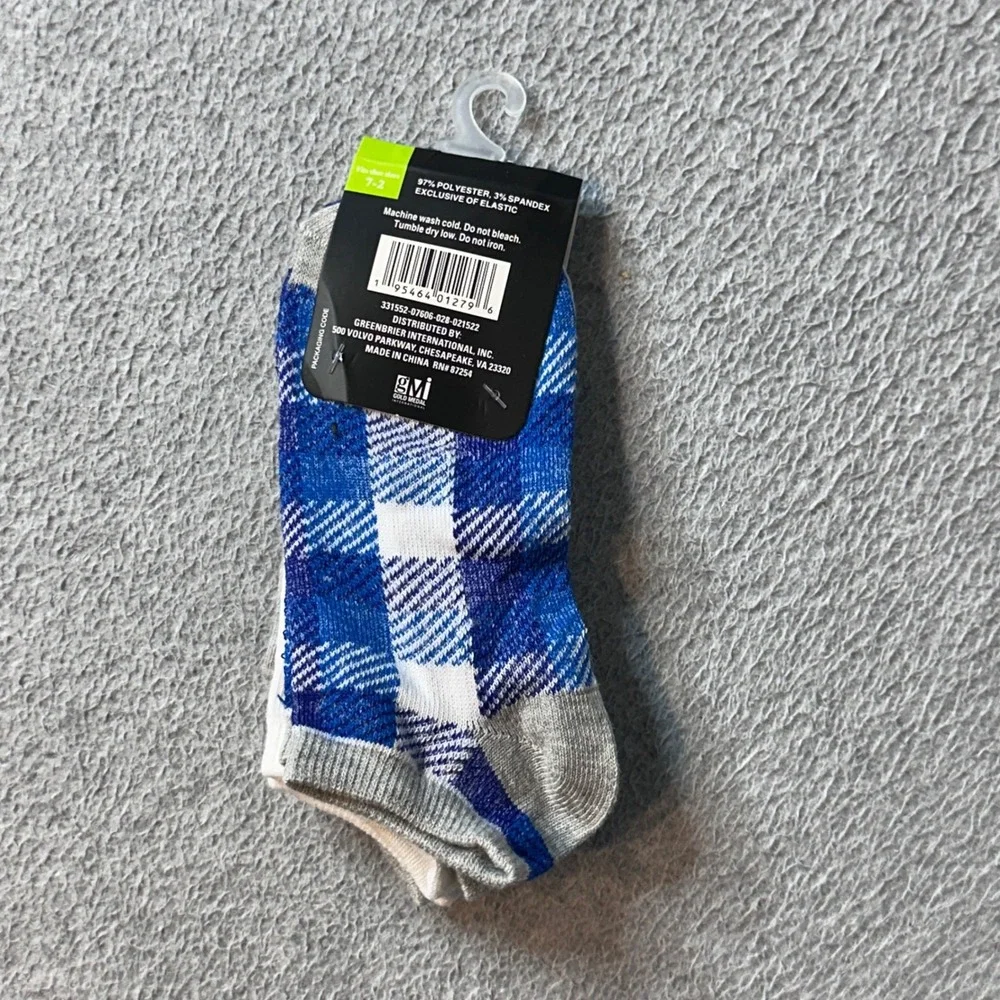 Beverly Hills Polo Club Socks Kids 7-2 Blue Shark‎ Plaid Low Cut 3 Pairs NWT